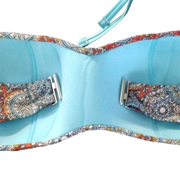 OVS Blue Orange Mandala Bandeau Bikini Swim Top Size 36 B-D * Large - Picture 7 of 13
